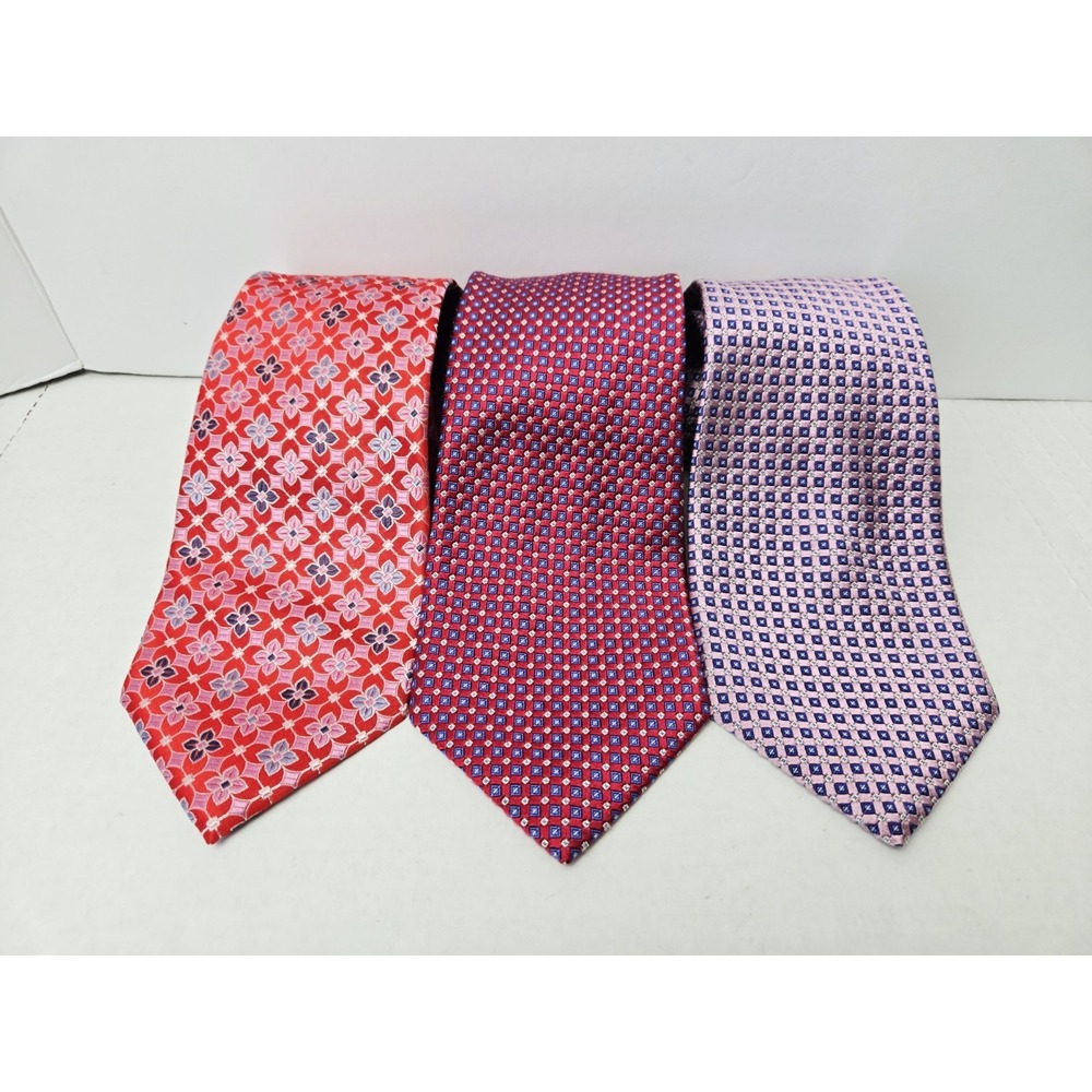 Bellinzona Men's Tie New York pink flower pattern %100 silk lot of 3